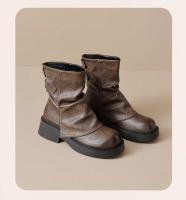 Botas cortas para mujer otoño-invierno 2025 Zapatos planos de tobillo plano a rayas marrones - details 1