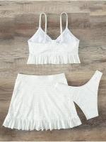 Conjunto de Bikini liso para mujer, bañador Sexy de malla de cintura alta, estilo playero, traje de baño de 3 piezas con volantes para verano, 2023 - details 4