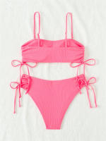 Bikini negro liso para mujer, traje de baño de dos piezas con Tanga de cintura alta y ribetes, 2024 - details 19