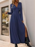 Elegante Vestido de Manga Larga para Mujer Color Sólido, Cuerpo a Justa, Corset, Línea A, Algodón, Chic - details 22