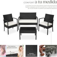 Conjunto de Jardín Exterior de Ratán y Aluminio, Muebles de Jardín Exterior Resistentes a la Intemperie, 2 Sillones, 1 Sofá, 1 Mesa de Cristal, con Cojines de 5,5 cm y 2 Juegos de Fundas - Gris - details 11