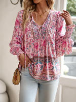 Blusa camisa floral rosa para mujer, top suelto de manga larga, ropa de calle, traje de oficina, ropa de mujer para otoño y primavera - details 1