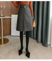 Falda Agujera de Cintura Alta y Adelgazante MOUKYUN Estilo a Cuadros de Lana-Cuerno Midi con Cinturón Moda de Mujer - details 8