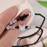 Pulseras de Obsidiana Luna Natural Pareja Minimalista Diseño de Gato Negro y Blanco - details 4