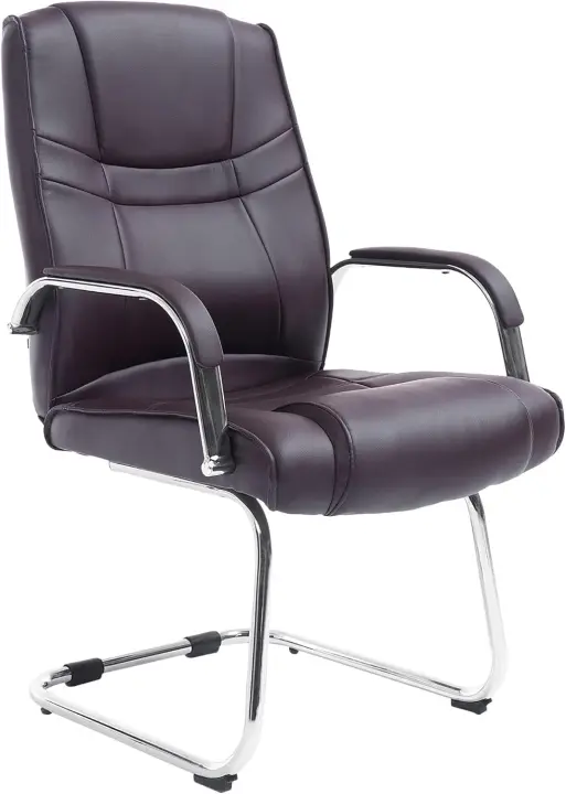 Silla Cantiléver Attila Tapizada En Cuero Sintético y con Base De Metal I Silla Conferencia con Reposabrazos, Color:marrón - 1