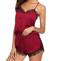 Conjunto de pijama de seda para mujer, camiseta sexy de color liso, pantalones cortos, ropa interior para el hogar agradable para la piel, gran oferta de verano - details 13