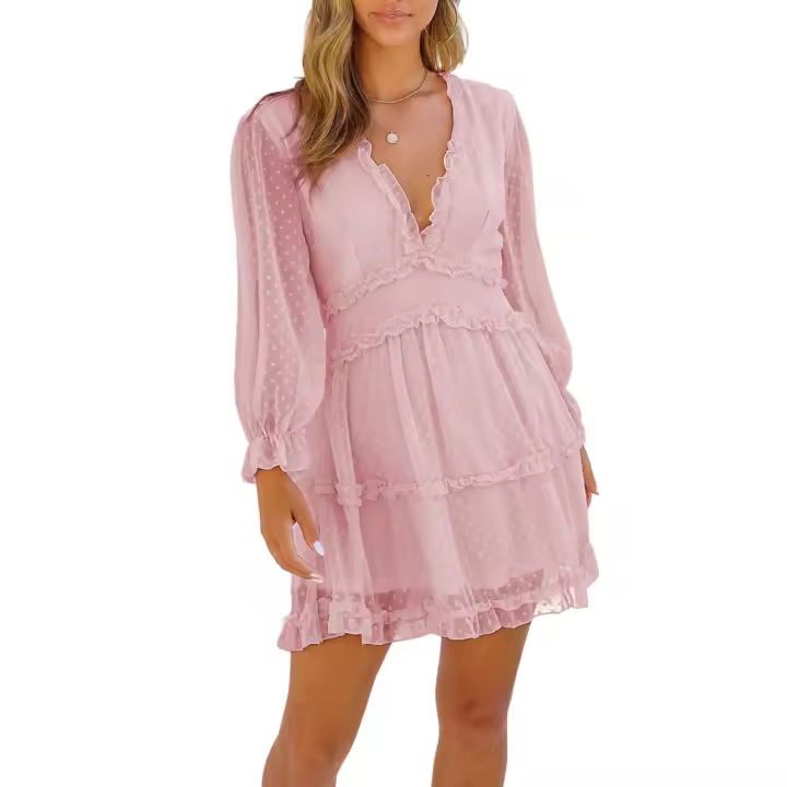 Elrachen Mini vestido de mujer con capas con volantes y espalda abierta, rosa, tallas S-2XL - 1