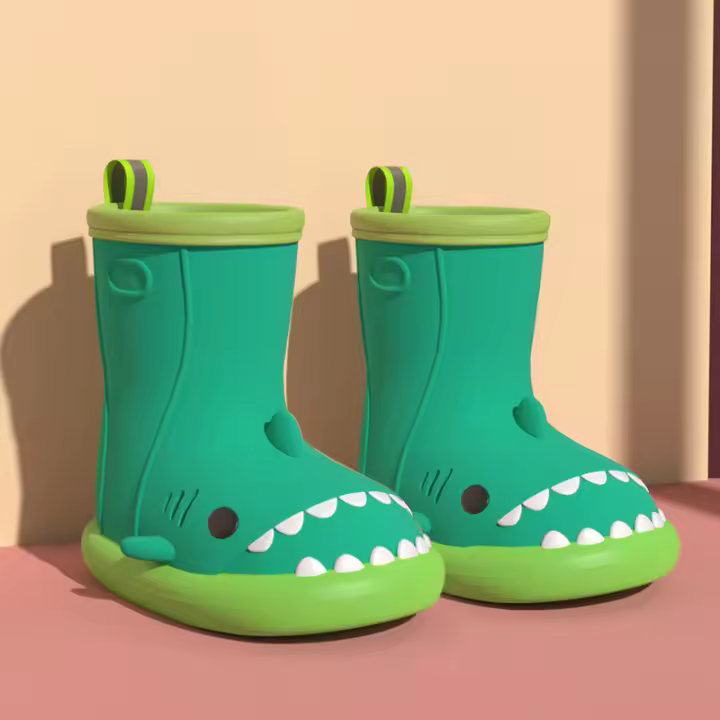 Zapatos de lluvia Tiburón antideslizantes con suela suave para bebé niño de dibujos animados, botas de media caña. - 1