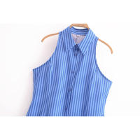 OUWU- Aoaiiys Vestido A Rayas Para Mujer Vestido De Un Solo Pecho Con Cuello Vuelto Corte En A Sin Mangas Moda De Verano Vestidos Elegantes Para Mujer - details 1
