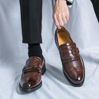 Zapatos formales de negocios para hombres, borla de empalme de un solo botón, Retro, moda juvenil, diario, oficina, banquete, novio, boda - details 8