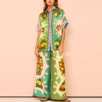 Conjunto de dos piezas de mujer de moda de manga larga con cuello de camisa informal con grafiti personalizado 2025 - details 23