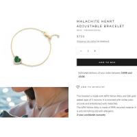 ΑΡМ Pulsera ajustable con corazón de malaquita, circonita cúbica blanca, aleación amarilla, chapado en oro de 18 quilates, antideslustre y - details 1