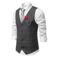 Recién llegado, chaleco Retro de Tweed para hombre, vestido a rayas a la moda, chaleco para traje, chaleco informal Vintage para caballero, accesorios de cadena - details 2