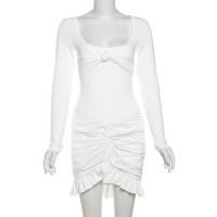Elegante Vestido Bodycon con Volantes Manga Larga, Giro de Volantes, Vestido Mini para Mujer en Otoño Moda de Fiesta en Club Elegante - details 29