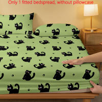 Sábana Ajustable con Estampado de Gato Negro de Dibujos Animados Poliéster Suave Cepillado, Diseño de Bolsillo Profundo para Decoración de Dormitorio y Habitación de Invitados, Lavable a Máquina - details 3