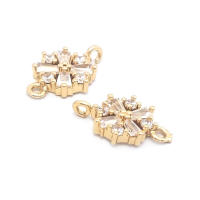 Abalorios de latón y circonita de Color dorado de 18K con 2 agujeros, abalorios de conexión de copos de nieve y flores, accesorios para pendientes para hacer joyas Diy de alta calidad - details 10