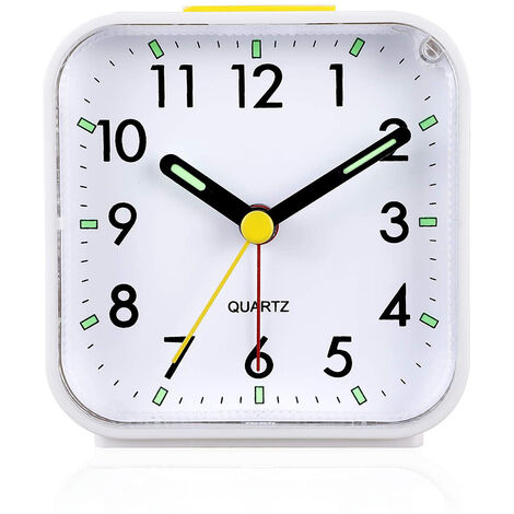 Relojes de alarma, reloj despertador analógico silencioso que no hace tic-tac, despertador suave, blanco