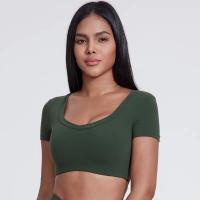 Camiseta de manga corta con cuello en V para mujer, camiseta con corte de entrenamiento, ropa deportiva para correr - details 3