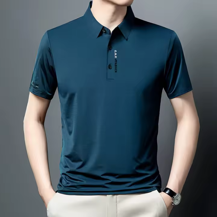 Camiseta polo de manga corta con cuello y talla grande para hombre, camiseta versátil de color sólido de negocios - 1