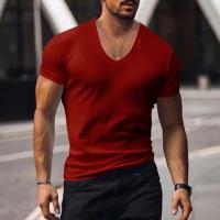 Camiseta de manga corta para hombre, camisa deportiva de secado rápido con cuello en V, color sólido, ropa informal de gran tamaño, verano - details 1
