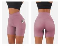 Pantalones cortos de Yoga para mujer, pantalones cortos de motociclista con cintura en V, mallas de Yoga para Fitness, cintura cruzada con bolsillo, pantalones cortos deportivos de Yoga para mujer - details 19