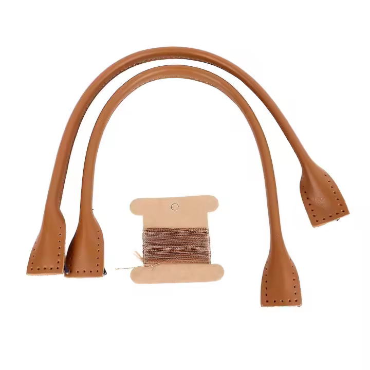 1 par de asas para bolso de cuero, artesanía artesanal, cosida en forma de oreja, bolso corto de cuero, correa para maletines Claybank - 1