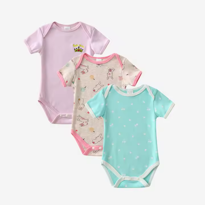 Mono de manga Corte de Algodón para Bebe, ropa Bonita para recién nasido, 3 piezas, Verano - 1