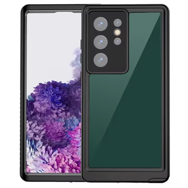 Funda impermeable de doble capa para Samsung Galaxy S23 Ultra S21 FE S20 FE 5G TPU + PC + PET, cubierta protectora transparente negra a prueba de polvo - 1