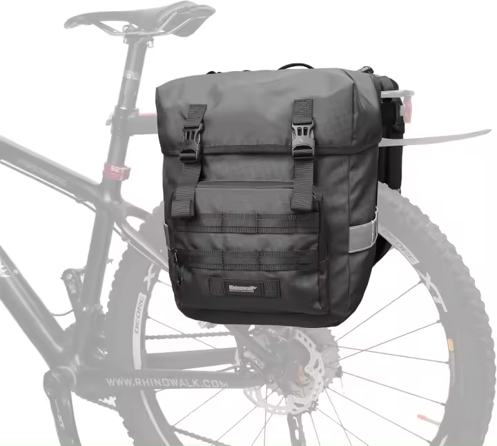 Bolsa de Alforja para Bicicleta Bolsas de Alforja Dobles de 40 L Bolsas de Sillín para Bicicletas con Portaequipajes Trasero con Asa de Transporte con Bordes Reflectantes Accesorios de Ciclismo Profesionales-Negro - 1