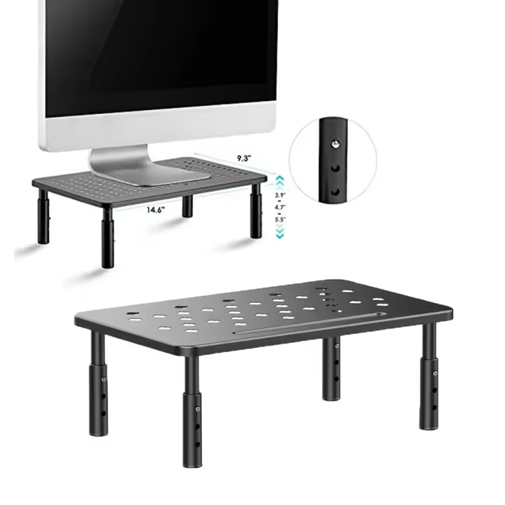 Soporte de monitor ajustable de 3 altura, elevador de estante de metal resistente, soporte para portátil, estante ergonómico con plataforma de malla - 1