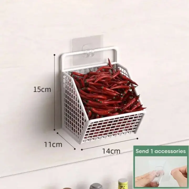 Estante de iluminación para cocina, cesta de drenaje montada en la pared, combinación de condimentos de cebolla, jengibre o especias y verduras - 1