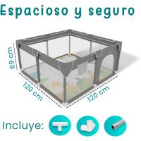 Bebe 120x120cm + Alfombra Bebe – Corralito Bebe con Malla Transpirable – Parque de Juegos Bebe Plegable con Puerta Lateral – Parque Infantil Bebe - Gris - details 3