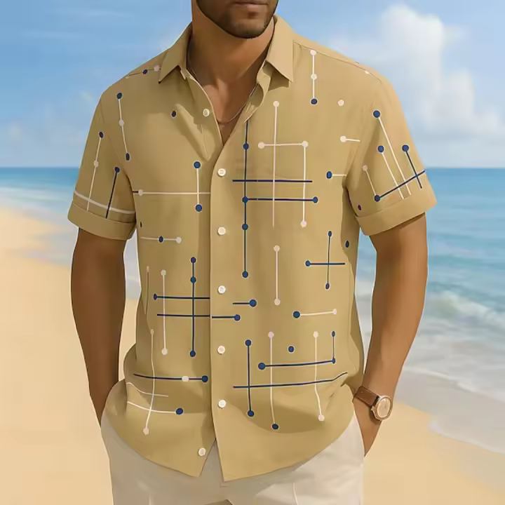 Camisa informal para hombre, moda de playa, rayas, manga corta, camisa transpirable de un solo pecho, ropa de calle de verano de gran tamaño, camisas para hombre - 1