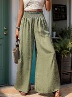 Pantalones de mujer estampados sueltos de cintura alta de pierna ancha elásticos verde estético Original Casual - details 3