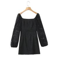 Vestidos de moda de verano 2025 para mujer, minifalda sofisticada, vestido de manga larga con volantes y cuello en V - details 2