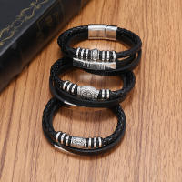 Pulseras de cuero de moda para hombres, pulsera de acero inoxidable de, cuerda trenzada multicapa, regalos de joyería masculina - details 1