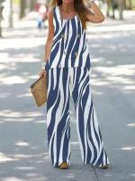Conjunto de 2 piezas para mujer, tops y pantalones estampados, chaleco elegante, pantalones de verano - details 5