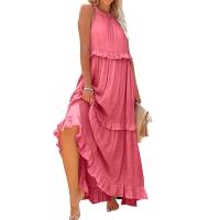 Vestido De Camisola Para Mujer Estilo Europeo Y Americano Verano Nuevo Con Aros Largo Y Volante Sin Mangas Cuello En V Vestido Largo - details 17