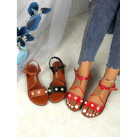 Sandalias planas de talla grande con hebilla en el tobillo y cuentas de perlas para mujer, novedad de verano - details 0
