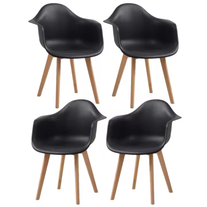 Conjunto de 4 Sillones Estilo Nórdico con Patas de Haya Respaldo de Plástico, Dormitorio Cocina Restaurante Hotel Bar Blanco Negro Gris Caqui - 1