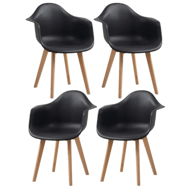 Conjunto de 4 Sillones Estilo Nórdico con Patas de Haya Respaldo de Plástico, Dormitorio Cocina Restaurante Hotel Bar Blanco Negro Gris Caqui - 1