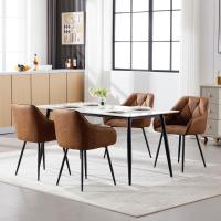 Sillas de Comedor Vintage de Cuero Diseño con Resalto y Apoyabrazos Metálicas para Dormitorio y Oficina Marrón - details 1