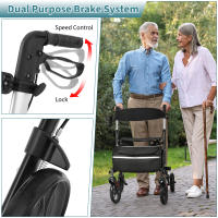 Andador con ruedas para personas mayores, andador plegable liviano con asiento soporta 250 lb, ruedas grandes de 8" para todo terreno, ajuste de altura dual, andadores de aluminio con respaldo ultra de 5" para personas mayores negro negro - details 2