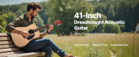 SucceBuy Guitarra acústica Dreadnought de 104,14 cm, tapa de abeto macizo de 6 cuerdas, set para principiantes con funda para concierto, afinador, correa, cuerdas, púas, cejilla, diapasón de palisandro, adecuada para adultos y jugadores altos - details 0