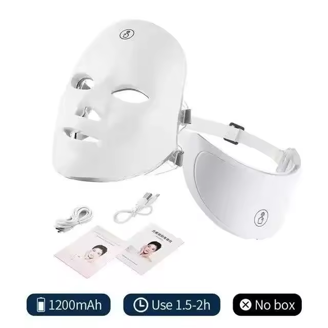 Máscara de terapia de luz roja Led Facial con cuello, 7 colores, para estiramiento de la piel, levantamiento, antienvejecimiento, bioluz, blanqueamiento de belleza para el hogar - 1