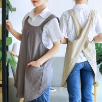 Delantal de lino y algodón estilo cruzado para mujer para el hogar, panadería, floristería - details 0