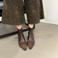 Botines de punta cuadrada para mujer, zapatos elegantes de tacón bajo a la moda, botas cortas simples delgadas - details 15