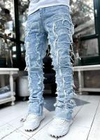 Pantalones vaqueros con parches elásticos para hombre, ropa holgada con parte inferior, pantalones largos de retales de cintura media, lisos, a la moda, para verano - details 3