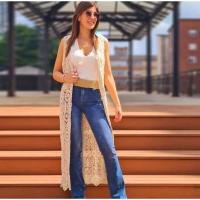 Cardecín Largo de Crochet para Mujer Sin Mangas, Suelto, Camisa de Moda Callejera con Flores - details 1