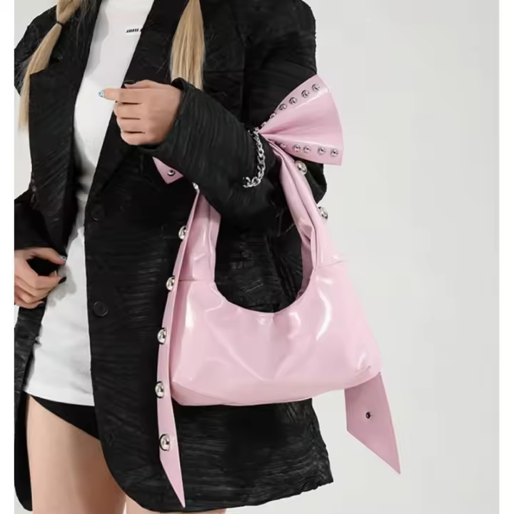 Bolsos Hobo con Lazo para Mujer 2025 Modernos Y2k Bolsos de Hombro con Remaches Bolso de Mano con Lazo para Fiesta Vacaciones Maquillaje - 1